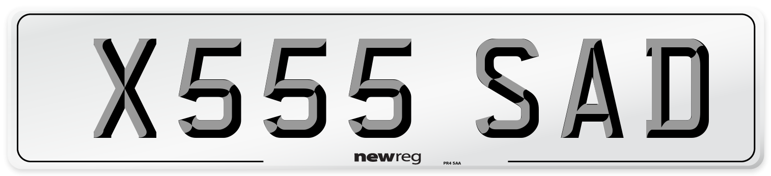 X555 SAD Number Plate from New Reg